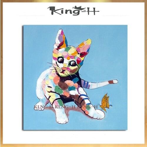 Pinturas pintado a mano gato Animal pintura al óleo en la lona poster de pop art pared foto para vivir niño habitación decoració