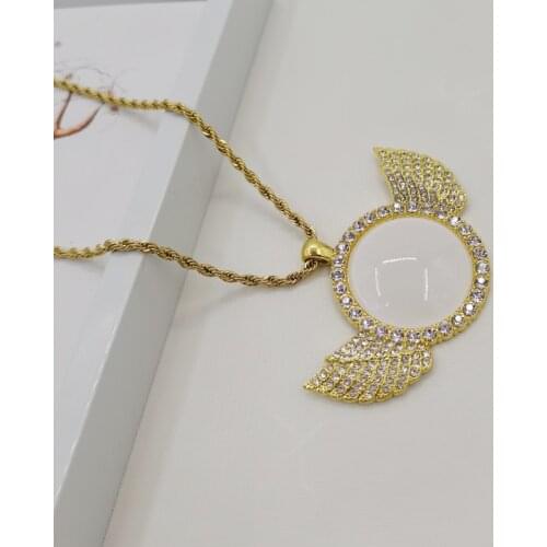 Round Angel Necklace With Crystal Glass Sublimation Blank Necklace Pendant 3pcs/Lot