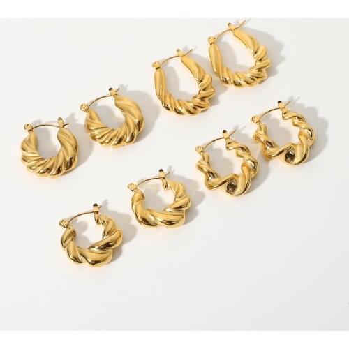 Chunky Twisted Woven Thick Hoop Earrings For Women Bold Rope Circle Jewelry 18K Gold Plated Stainless Steel Croissant Earrings