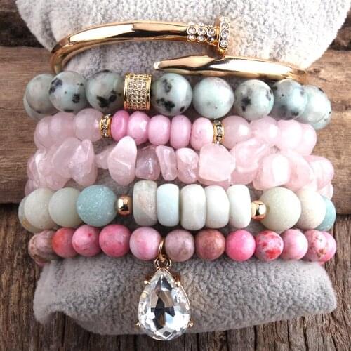 MD Fashion Boho Beaded Bangle Bracelets Set 6pc Stack Bracelet Set For Natural Stone And Crystal Bohemian Jewelry DropShip