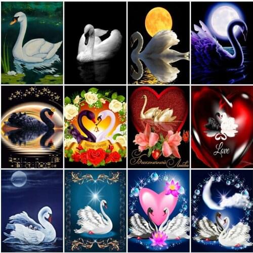 AZQSD Full Drill Diamond Embroidery Swan Mosaic Handmade Diamond Painting Animal Cross Stitch Kits Rhinestones Home Decoration