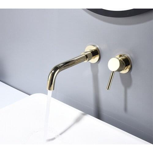 Wall Mounted Basin Faucet Brass Single Handle Mixer Tap Hot And Cold Bathroom Water Bath Golden Plating Faucet Sink Mixer