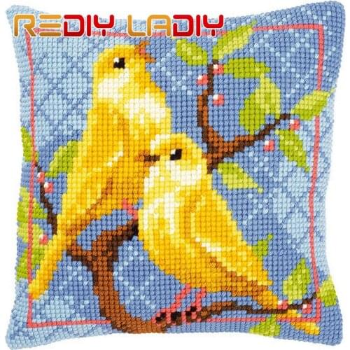 LADIY Cross Stitch Pillow Cover RED BIRDS Cushions for Sofas Decorative Pillow Case DMC Counted Cross-Stitch Kits Cushion Cover