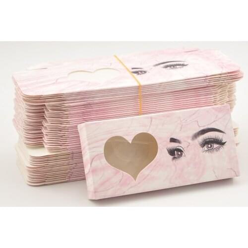 Wholesale False Eyelash Packaging Pink Heart Paper Box Lash Boxes Packaging Custom Logo Faux Mink Eyelashes Bulk Case Supplies