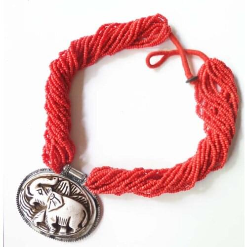 TNL548 Nepal Hand Carved Elephant pendants Necklace Tibetan Jewerly