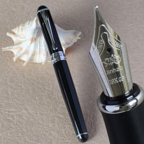 FOUNTAIN PEN NEW JINHAO X750 NOBLE GLOSS BLACK AND SILVER 18KGP 0.7mm BROAD NIB