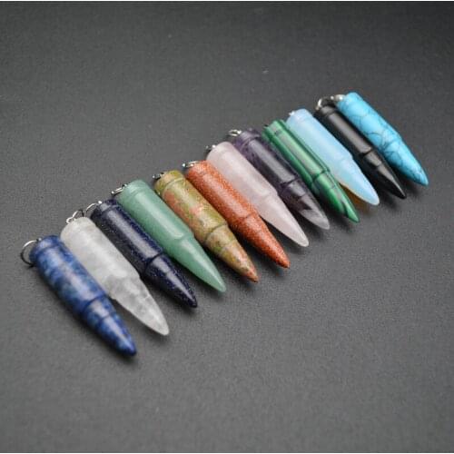 Natural Energy Gemstone Bullet Shape Pendant Fit DIY Necklace for Man Woman Decoration Jewelry Making Supplies