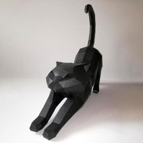Stretching Cat Paper Model Handmade Stereo Geometry Origami DIY Papercraft Wall Decoration Adult Craft Educational Toys