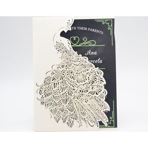 Luxurious Peacock colorful laser cut Pocket folded romantic card invitations for wedding