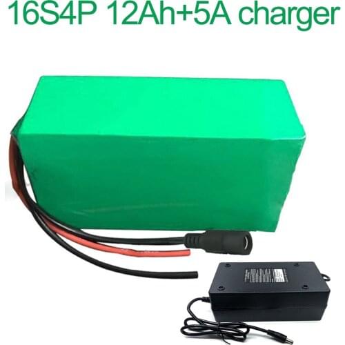 With 5A charger 60V 12Ah 16S4P 18650 Li-ion Battery electric two Three wheeled motorcycle bicycle ebike 255*100*70mm
