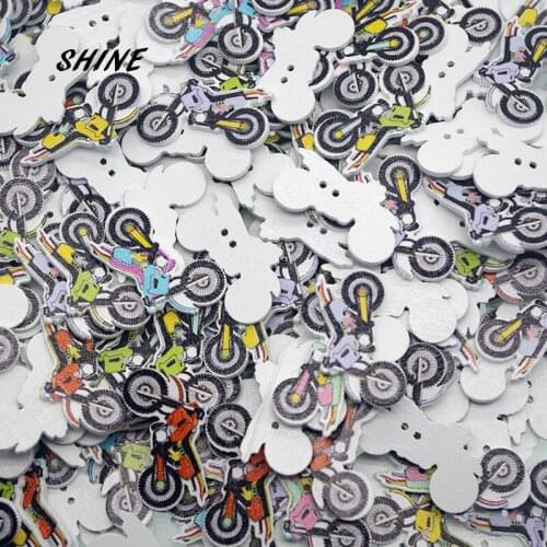 SHINE 100PCs Wooden Sewing Buttons Scrapbooking Motorcycle shape 2 Holes 32X18mm Costura Botones Decorate W10004