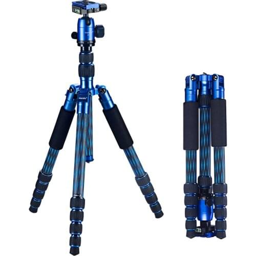 Manbily CZ-306 Carbon Fiber Tripod Blue Lightweight Travel Invertible Center Axis B-10 Panorama Ballhead Quick Twist Lock