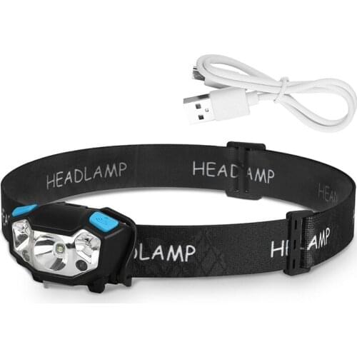 LED Headlamp Rechargeable Button Control+Motion Sensor Outdoor Headlight High/Low/SOS/Red Light/Strobe 5 Modes