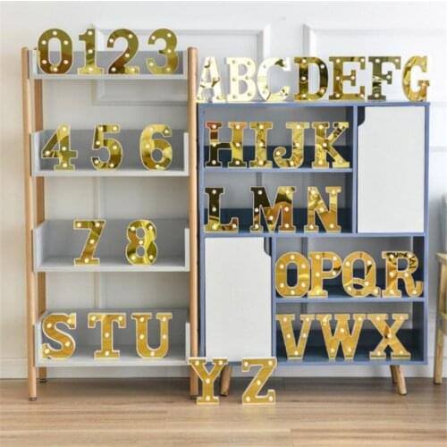 LED Golden Digital Light For Marriage Proposal Birthday Holiday Romantic Decoration Light Marquee Sign Alphabet Light Wall Lamp