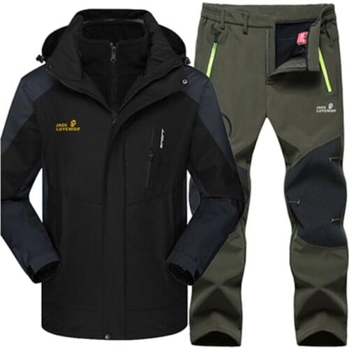 Outdoor Ski suit Mens camping Hiking jacket and pants winter waterproof windproof Thermal Fleece liner mountaineering clothing