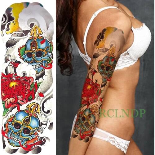 Waterproof Temporary Tattoo Sticker skull head rose flower full arm fake tatto flash tatoo sleeve large size for men women lady