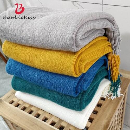 Bubble Kiss Sofa Knitted Blanket Nordic Tassel Knitted Blanket Office Air Conditioning Shawl Blanket For Sofa Bedroom Decoration
