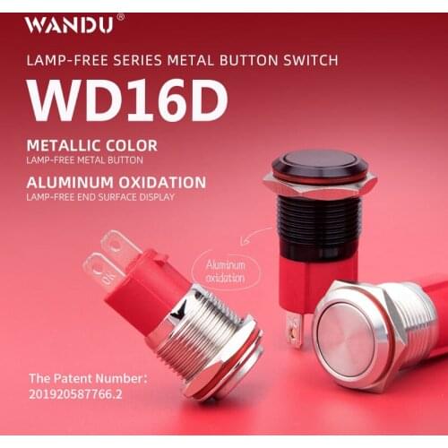 WD16mm no lamp 1N0 momentary latching waterproof IP67 metal button switch
