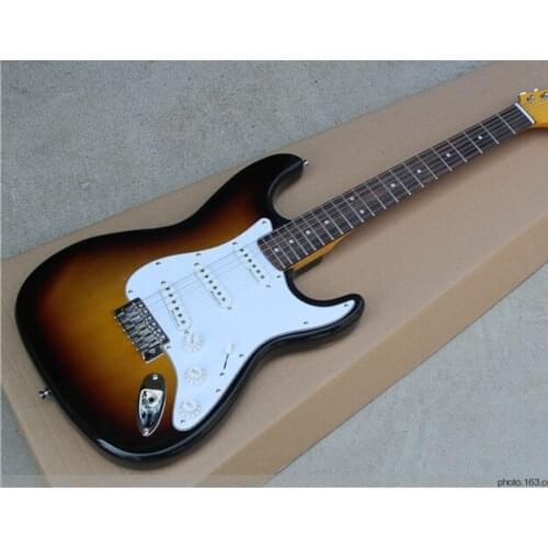 Factory Custom Tobacco Sunburst Electric Guitar with White Pickguard,Chrome Hardwares,Rosewood Fretboard,Offer Customized