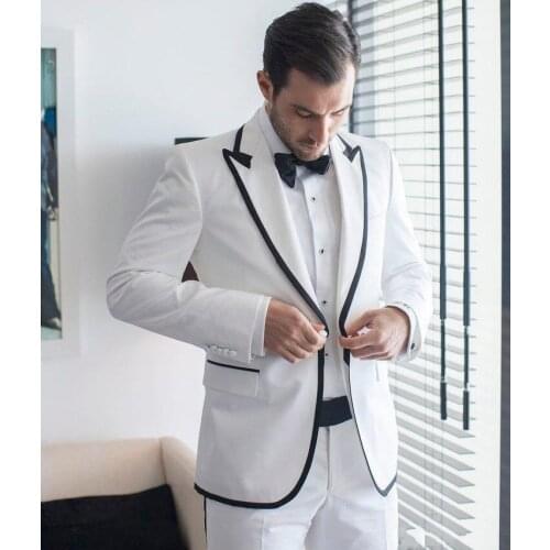 Groomsmen White Groom Tuxedos Brand New Men Suits Peak Lapel Best Man 2 pieces Suit ( Jacket+Pants+Tie ) C575