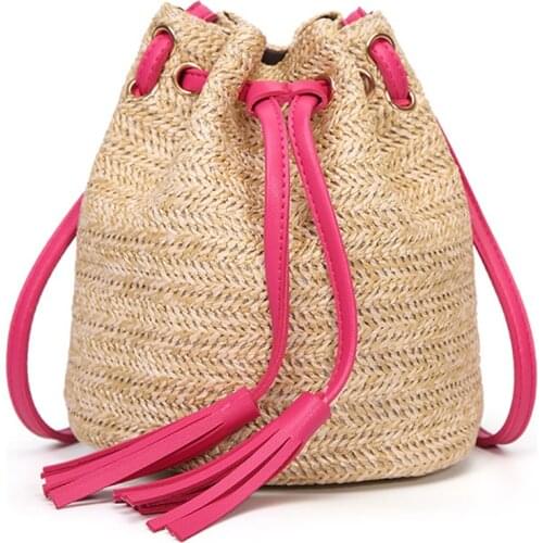 New Fashion Tassel Straw Shoulder Bags Women Summer Casual Beach Holiday Bucket Bag Small Bohemia Crossbody Messenger Bags