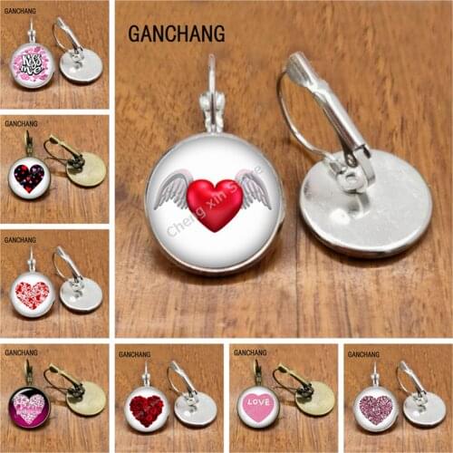 Womens Heart Shaped Cute Convex Glass Earrings New Fashion Red Love Womens Earrings