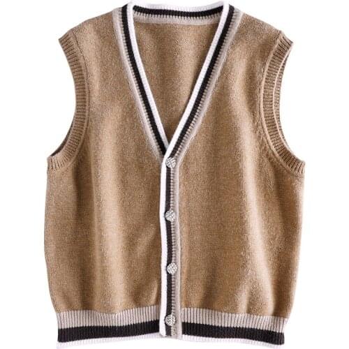 2021 new spring and autumn fashion sleeveless contrast color sweater cardigan vest vest sweater single breasted thin women