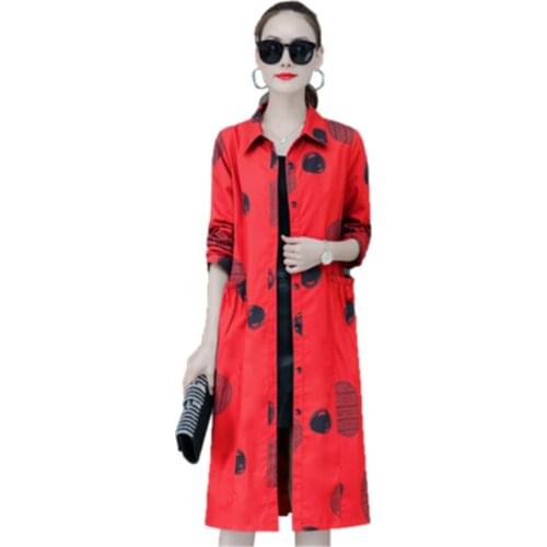 Autumn Spring Print Women Trench Coat Casual Fashion Thin Long Coats Korean Style Pockets Overcoat 2020 New Arrivals 964