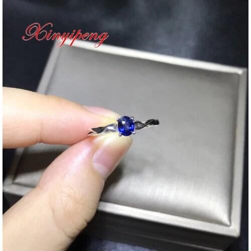 Xin yi peng 925 silver inlaid natural sapphire ring, the woman ring, simple and easy, birthday anniversary gift