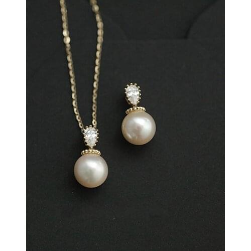 Summer night evening wind 9K GOLD water drop zirconium diamond fresh water pearl temperament generous Necklace Pendant Gift