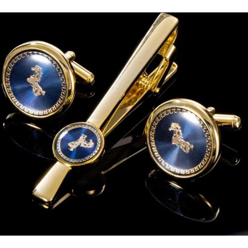 Gold Horse Cufflinks Necktie Clip For Tie Pin For Mens Gift Classic Pattern Tie Bar Cufflinks Tie Clip Set Men Jewelry TZ-413
