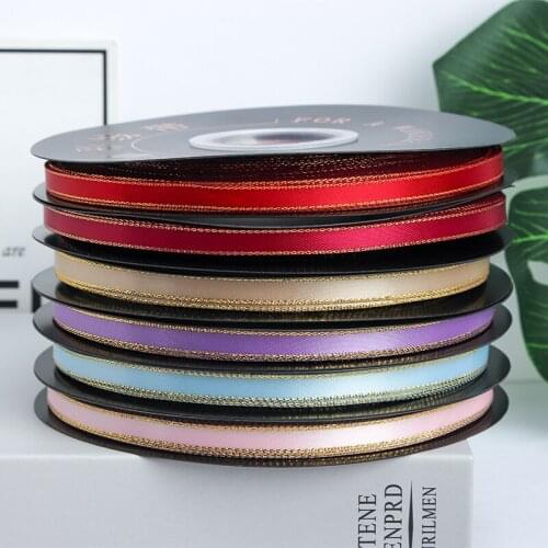 1/4'' Gold Edge Polyester Ribbon Bouquet Bowknot Ribbon DIY Gift Wrapping Ribbon Single Flower Ribbon