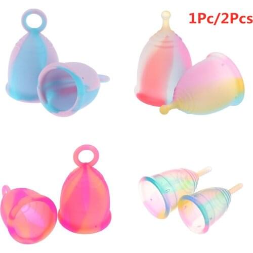 1Pcs/1Pair Colorful Menstrual Cup Medical Grade Silicone Feminine Hygiene Menstrual Lady Period Cup Reusable Menstrual Cup