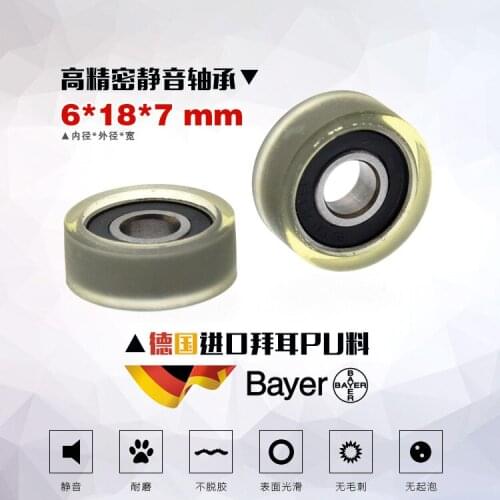 1pc PU coated pulley 696 bearing wheel polyurethane soft rubber mute wheel rubber wheel conveyor belt roller 6*18*7