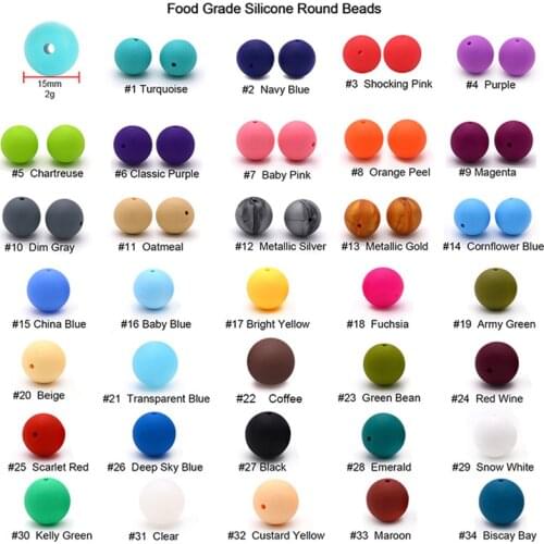 100pcs Food Grade Round Silicone Beads 15mm Baby Teething Necklace Toy DIY Pacifier Chain Care Baby Teether Product BPA Free