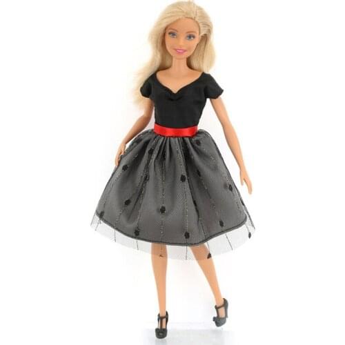 11.5" Elegant Black Lace Doll Dress For Barbie Doll Outfits Clothes V-neck Evening Party Gown 1/6 BJD Doll Accessories Kids Toys