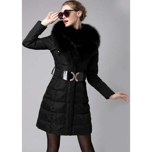 2020 European Winter Down Jacket Woman Hooded Big Thick Fox Fur Collar Long Coat Womens Jackets Parka Camperas KJ723