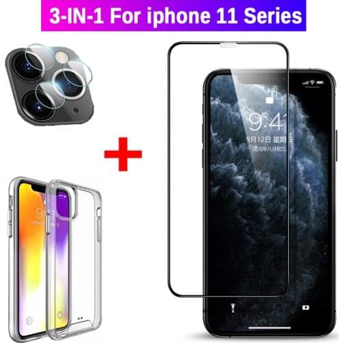 3-IN-1 For iphone 11 Pro Max Screen Protector & Shockproof Case & Camera Tempered Glass For iphone 11 Safety Glass iphone 11 Pro