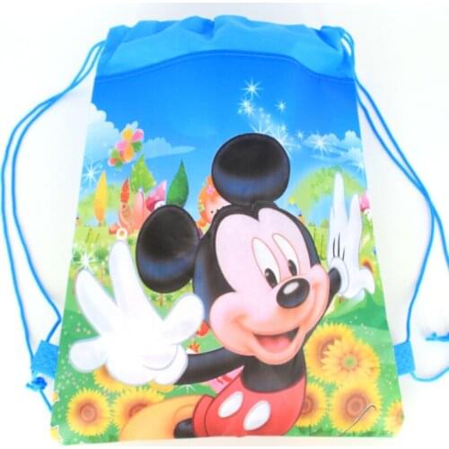 6pcs/lot Disney Mickey Mouse party Gift Bag Non-woven Bag Fabric Backpack Child Travel School Bag Birthday Decoration Supplies