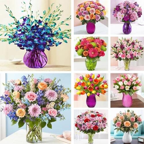 5D DIY Diamond Painting Flower Vase Handmade Rhinestone Picture Full Square/Round Diamond Embroidery Mosaic Home Decoration Gift