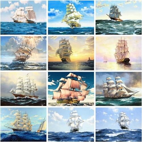 AZQSD 5D DIY Diamond Painting Sailboat Diamond Embroidery Mosaic Landscape Home Decoration Handmade Gift