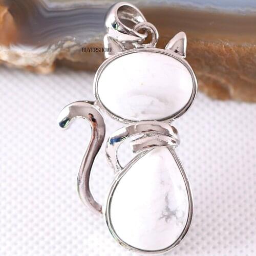 Free Shipping Cute Cat Shape Fit Necklace For Girls Women Jewelry Gift Natural Stone Beads White Howlite Pendant 1Pcs K491