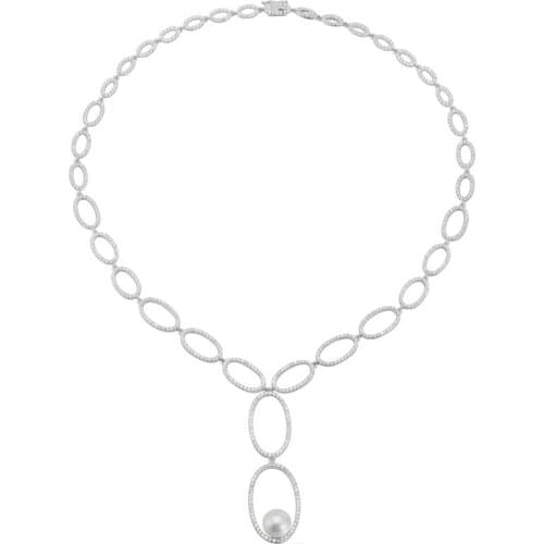 SLJELY Luxury Solid 925 Sterling Silver Multi Circles Pearl Pendant Adjustable Necklace Micro Pave Cubic Zirconia Women Jewelry