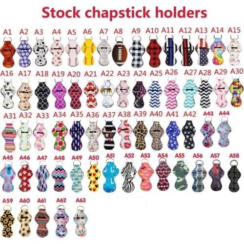 63 colors stock Neoprene Chapstick keychain holder party Holiday Gifts chapstick case 100/200/300/400/500/1000pcs