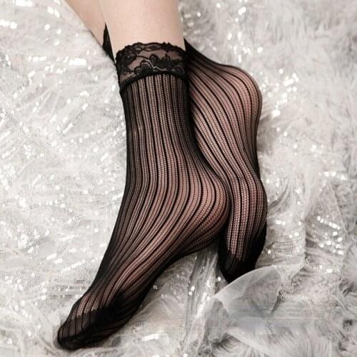 Black Lace Socks for Women Summer 2022 Streetwear Kawaii Striped Socks Lolita Girls Fishnet Ruffle Socks Harajuku Accessories