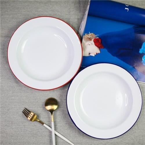 D = 26.5cm H = 3cm Enamel Thickened Enamel Fruit Plate Household Baked Rice Plate Dish Dish Baking Plate 10.5