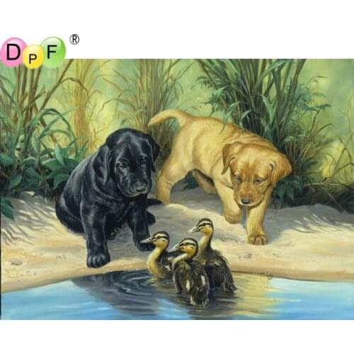 DPF 5D DIY Diamond Embroidered Acupuncture Cross Stitch "Dogs and ducks" Diamond Art Wall Photo Christmas Decorative Gift carfts
