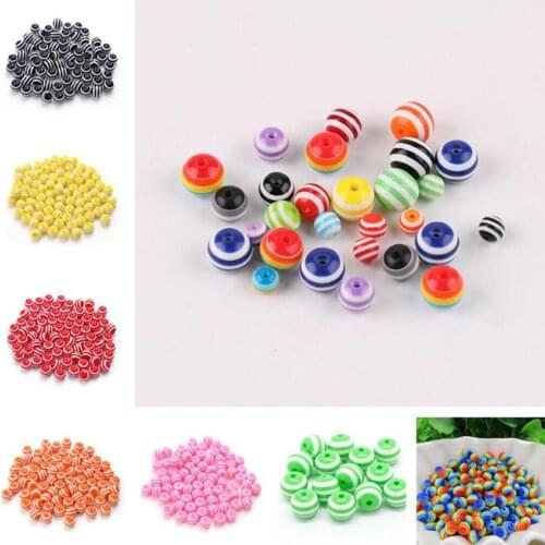 11 Colors 6/ 8 /10/ 12mm Jewelry Making DIY Accessories Findings Loose Resin Stripe Pattern Spacer Beads for Bracelet Necklace