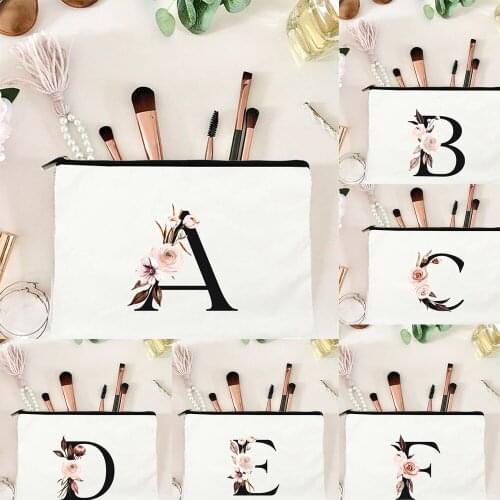 Flowers English Letter Canvas Cosmetic Bag Casual Reusable Lipstick Pouch Eco Travel Portable Pencil Storage Handbag Makeup Bags