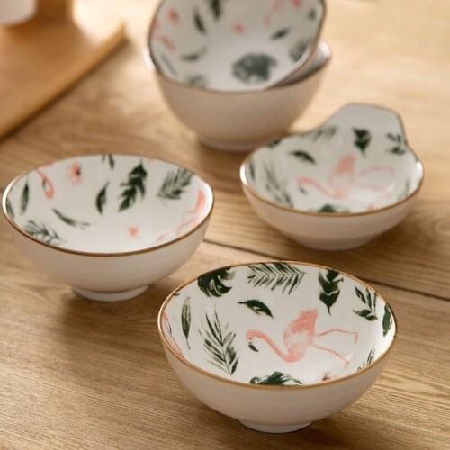 Flamingo Underglaze Ceramic Bowl Eating Bowl Household Rice bowl Japanese-style Tableware Salad Bowl